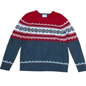 Hanna Andersson Boys Size 140 (10Y) Fair Isle Red & Charcoal Sweater